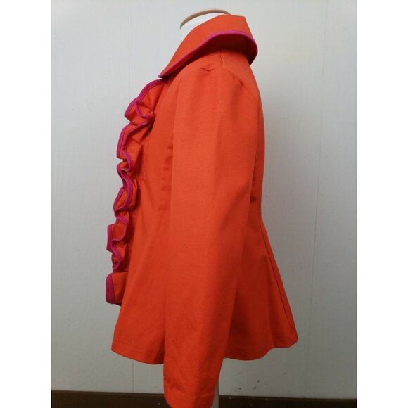 Stella & Stevie Ruffle Jacket Girls 4T Orange Pink Contrast Trim Unlined Coat - Picture 7 of 9
